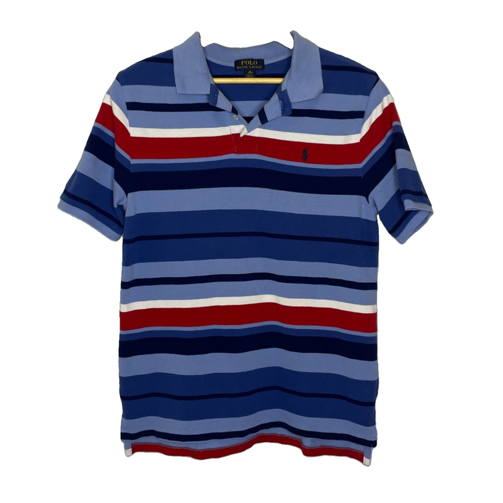 Boys' XL Ralph Lauren Blue Stripe Cotton Short Sleeve Polo Shirt